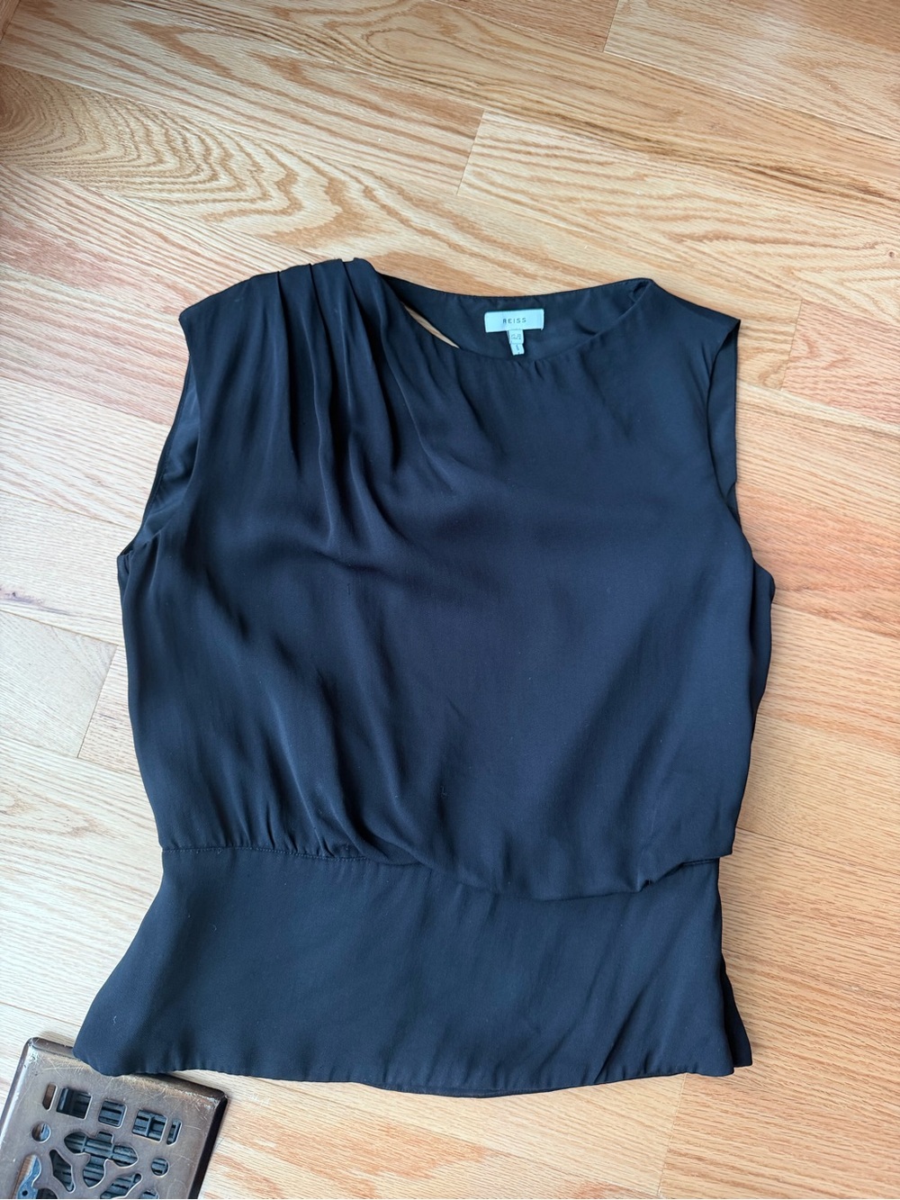 Reiss Black Asymmetric Draped Cutout Back Blouse Top Size 6